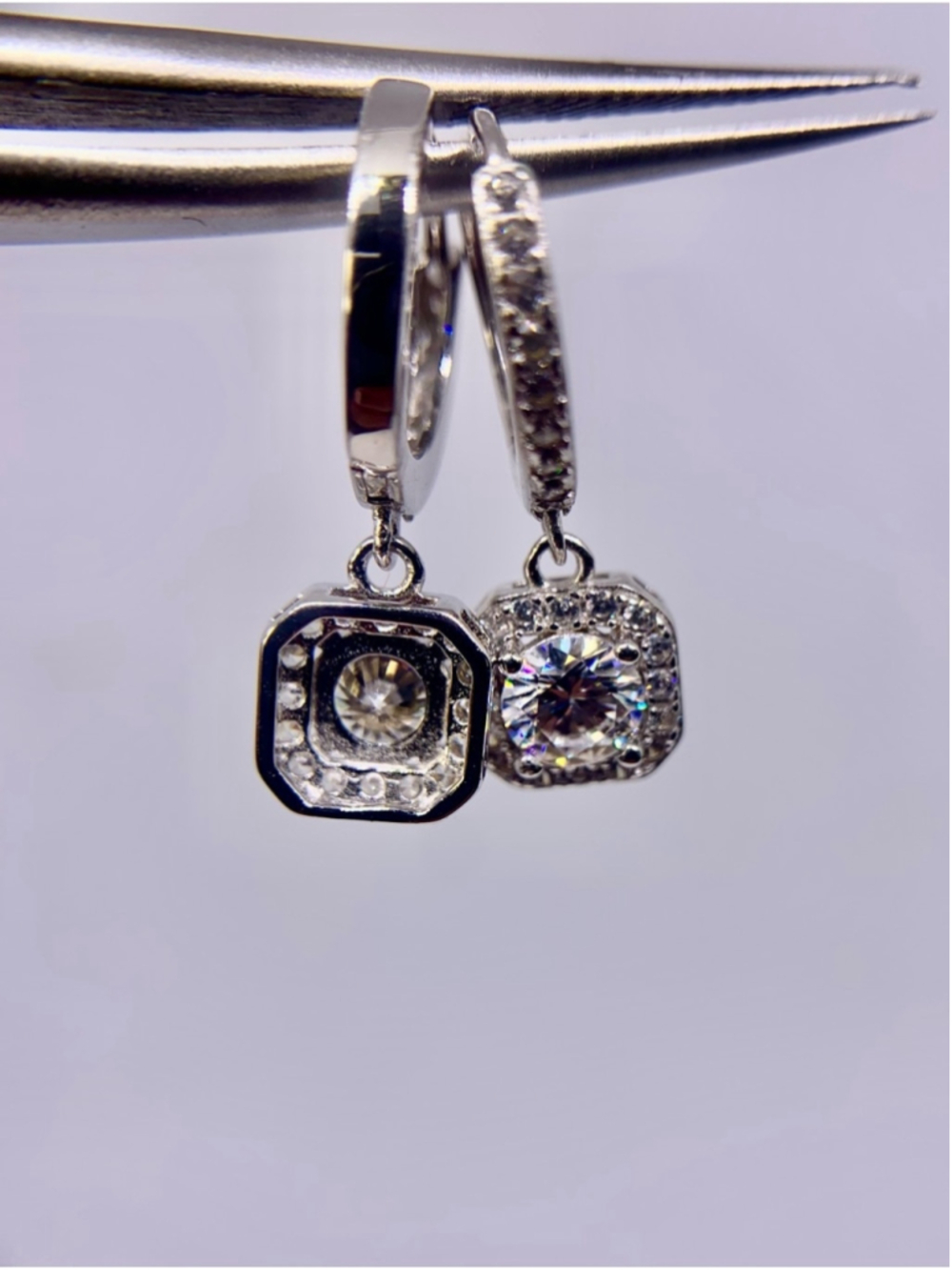 Moissanite Halo Drop Earrings Huggies Hoops 925 Silver GRA Certified 1 Ct - Picture 7 of 8
